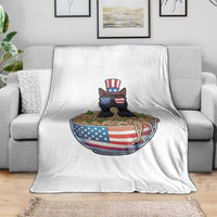 Funny Black Cats Eat Ramen Throw Blanket American Flag 4th Of July