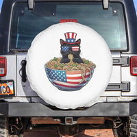 Funny Black Cats Eat Ramen Spare Tire Cover American Flag 4th Of July