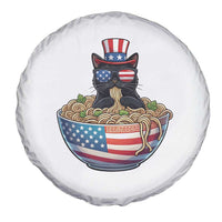 Funny Black Cats Eat Ramen Spare Tire Cover American Flag 4th Of July