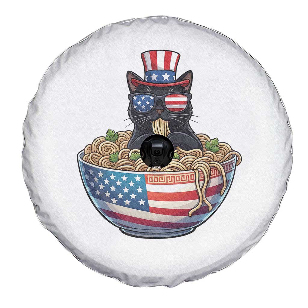 Funny Black Cats Eat Ramen Spare Tire Cover American Flag 4th Of July