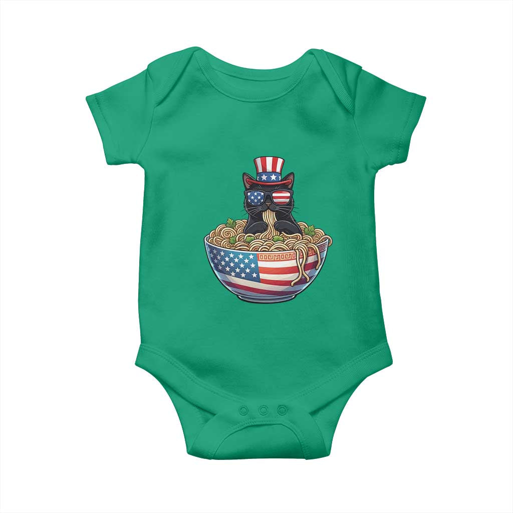 Funny Black Cats Eat Ramen Baby Onesie American Flag 4th Of July