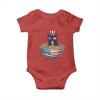 Funny Black Cats Eat Ramen Baby Onesie American Flag 4th Of July