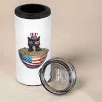 Funny Black Cats Eat Ramen 4 in 1 Can Cooler Tumbler American Flag 4th Of July