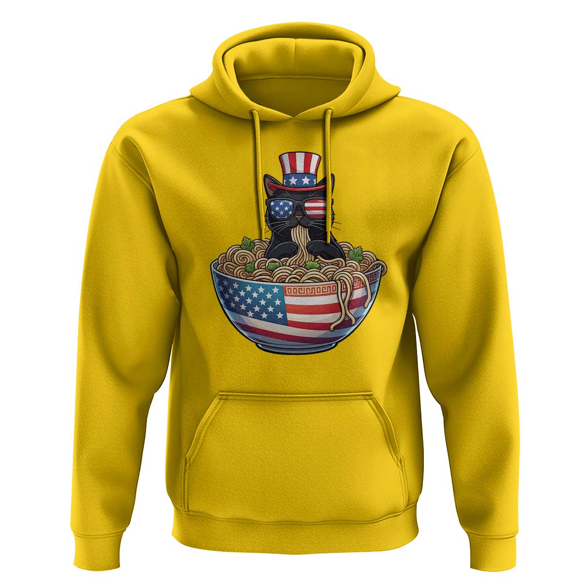 Funny Black Cats Eat Ramen Hoodie American Flag 4th Of July
