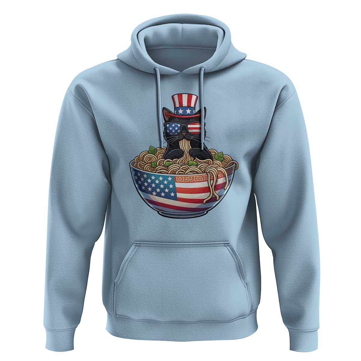 Funny Black Cats Eat Ramen Hoodie American Flag 4th Of July