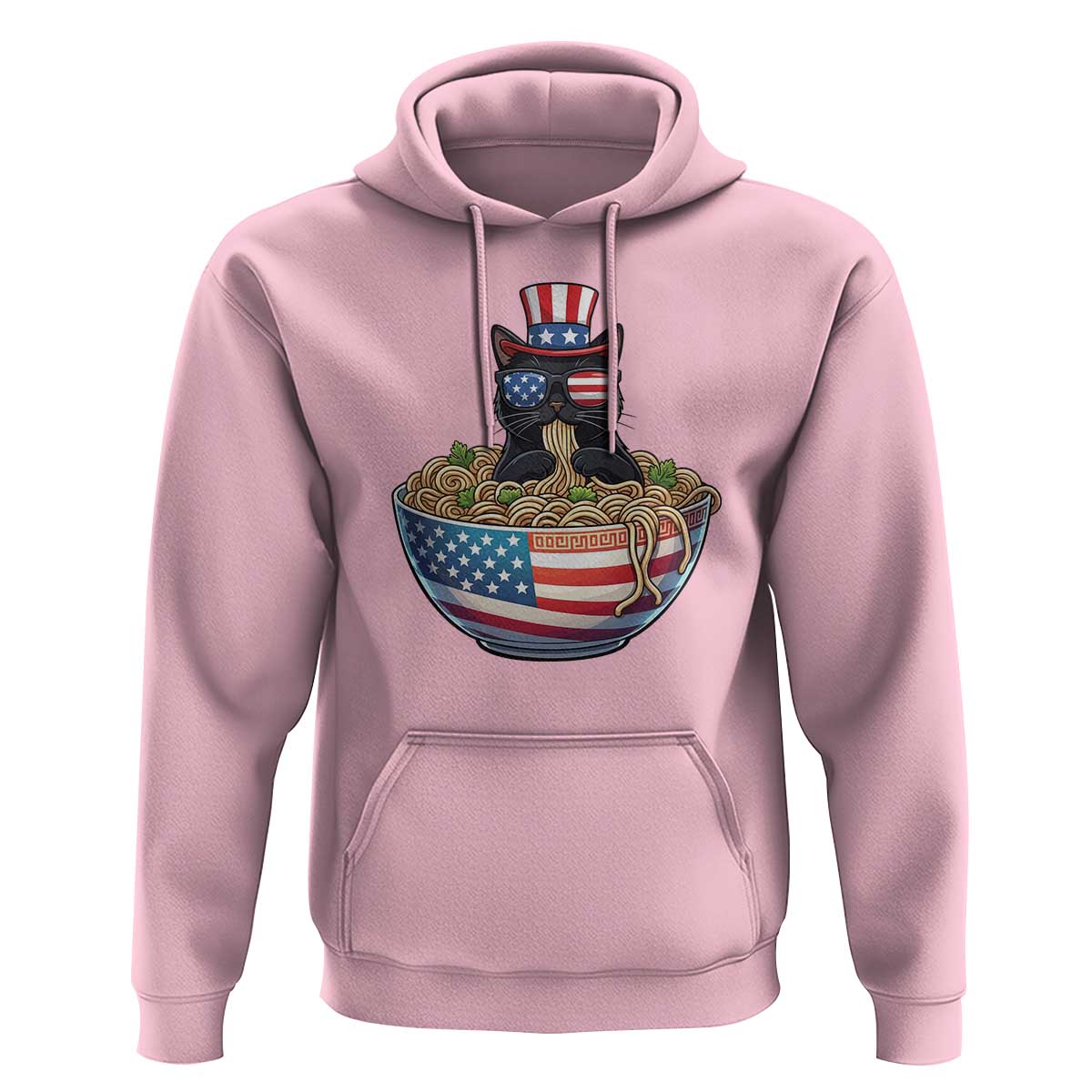 Funny Black Cats Eat Ramen Hoodie American Flag 4th Of July