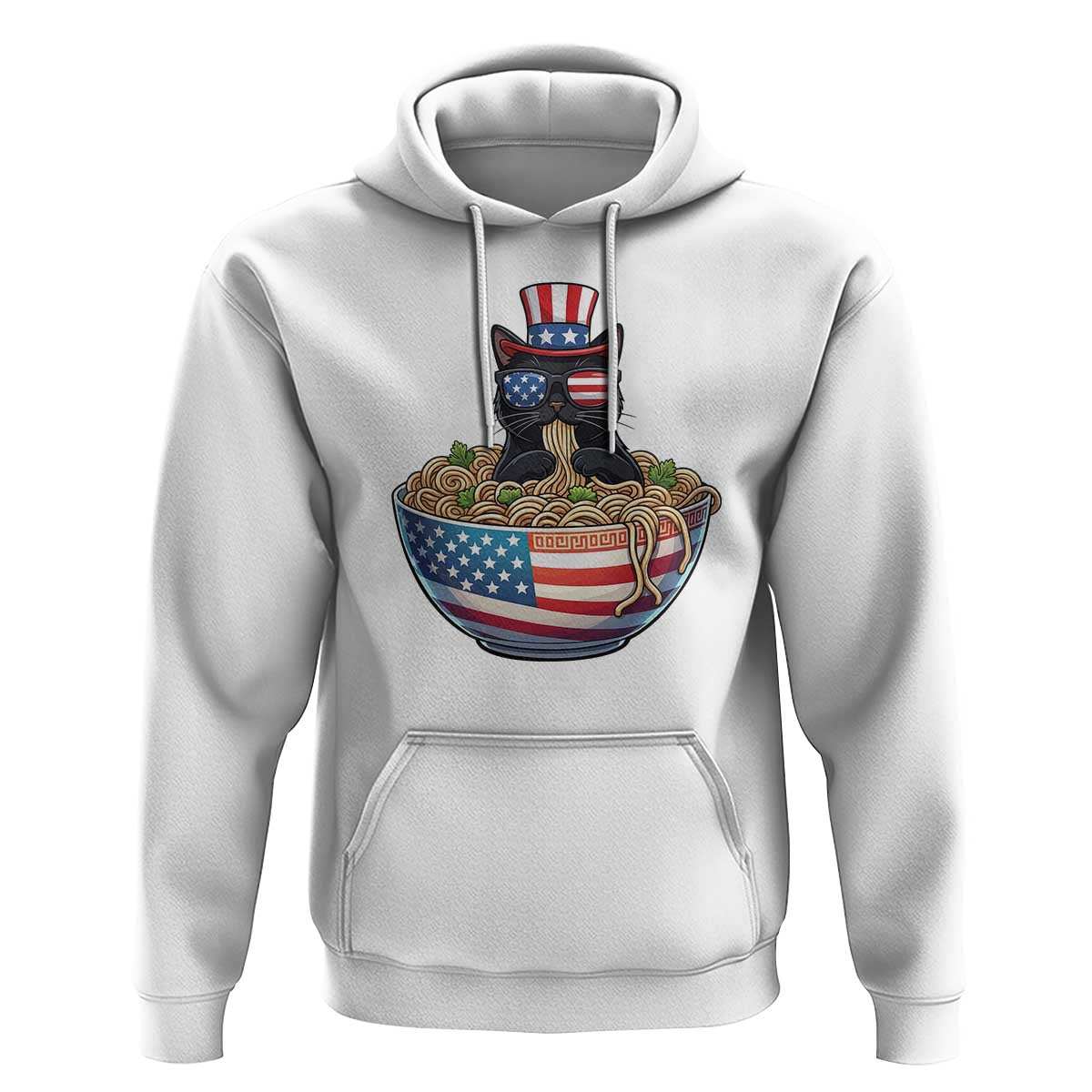 Funny Black Cats Eat Ramen Hoodie American Flag 4th Of July
