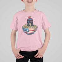 Funny Black Cats Eat Ramen T Shirt For Kid American Flag 4th Of July