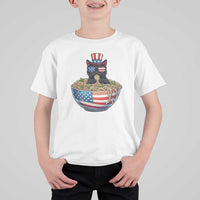 Funny Black Cats Eat Ramen T Shirt For Kid American Flag 4th Of July