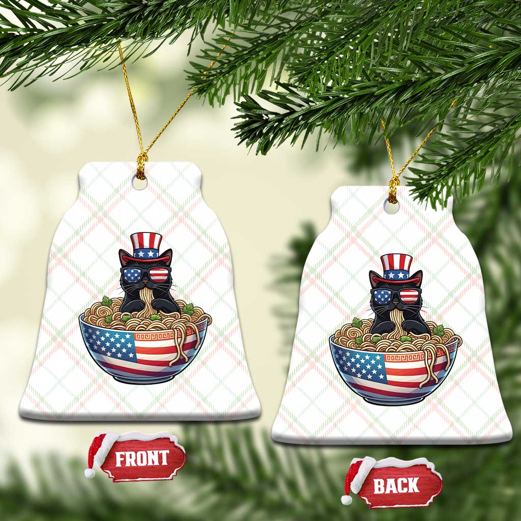 Funny Black Cats Eat Ramen Ceramic Ornament American Flag 4th Of July