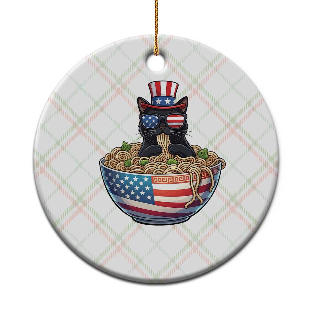 Funny Black Cats Eat Ramen Ceramic Ornament American Flag 4th Of July