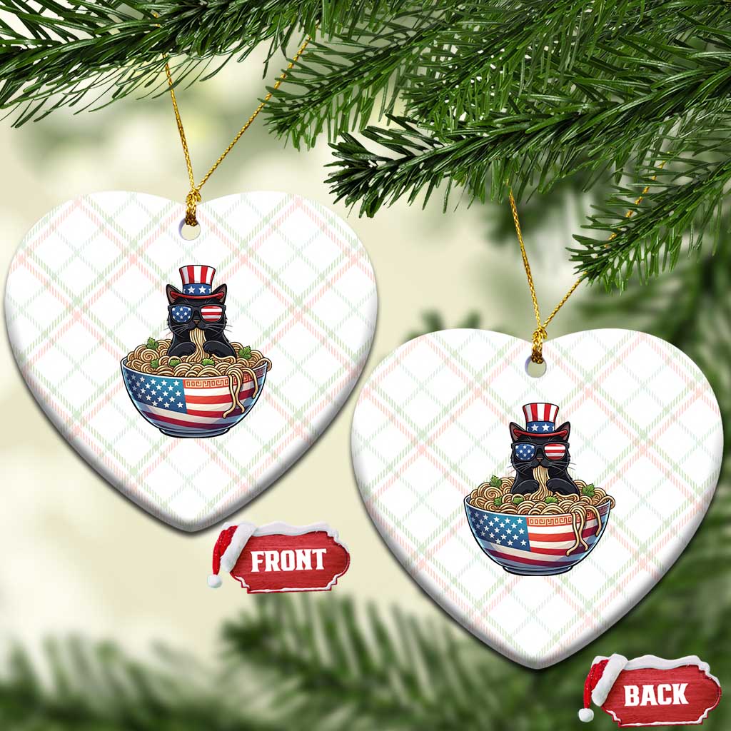 Funny Black Cats Eat Ramen Ceramic Ornament American Flag 4th Of July