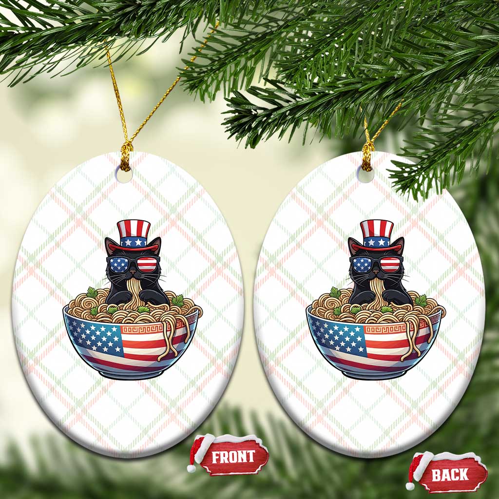 Funny Black Cats Eat Ramen Ceramic Ornament American Flag 4th Of July