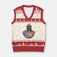 Funny Black Cats Eat Ramen V-Neck Knit Sweater Vest American Flag 4th Of July