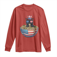 Funny Black Cats Eat Ramen Long Sleeve Shirt American Flag 4th Of July