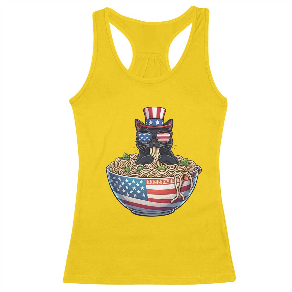 Funny Black Cats Eat Ramen Racerback Tank Top American Flag 4th Of July
