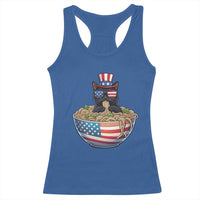 Funny Black Cats Eat Ramen Racerback Tank Top American Flag 4th Of July