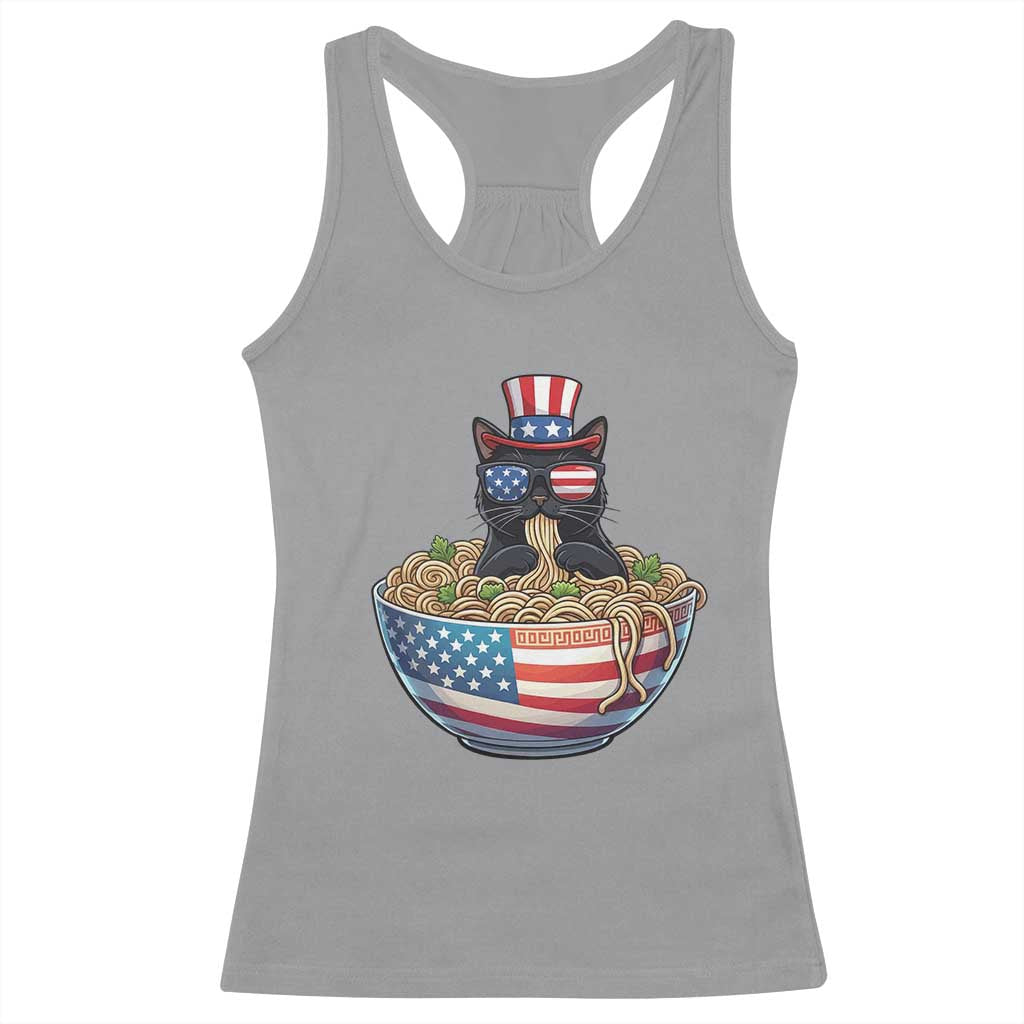 Funny Black Cats Eat Ramen Racerback Tank Top American Flag 4th Of July