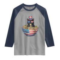 Funny Black Cats Eat Ramen Raglan Shirt American Flag 4th Of July