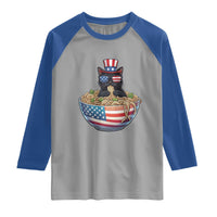 Funny Black Cats Eat Ramen Raglan Shirt American Flag 4th Of July