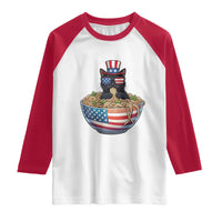 Funny Black Cats Eat Ramen Raglan Shirt American Flag 4th Of July
