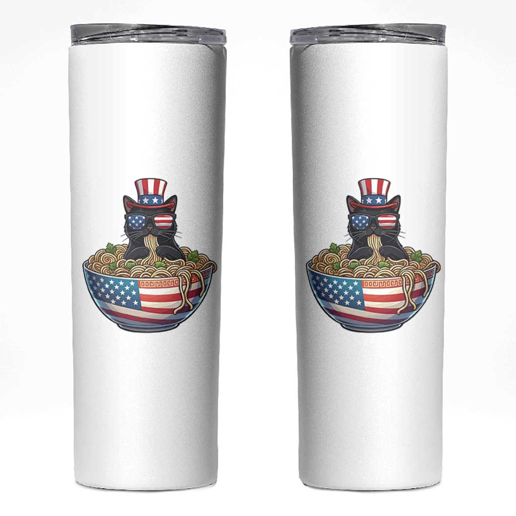 Funny Black Cats Eat Ramen Skinny Tumbler American Flag 4th Of July