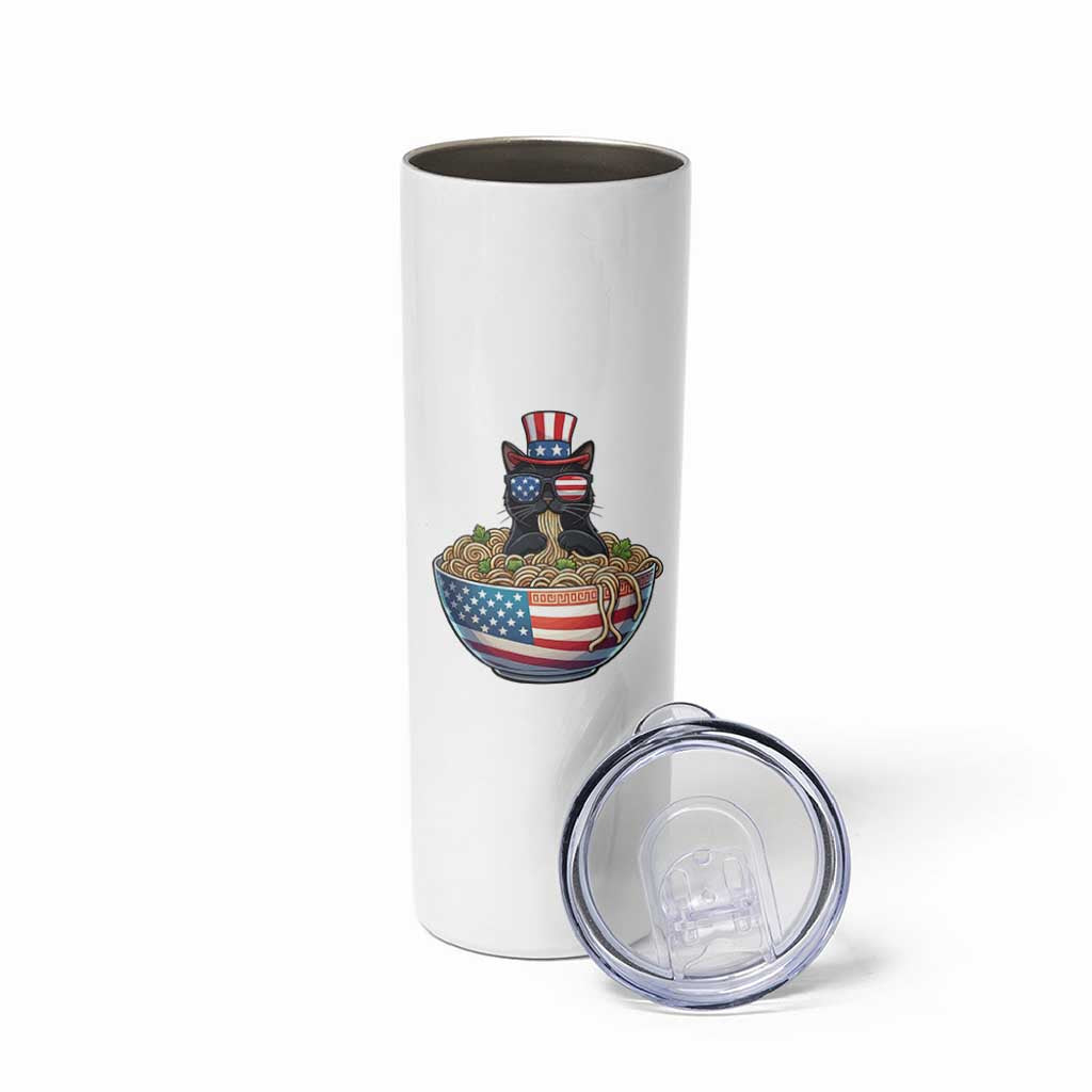Funny Black Cats Eat Ramen Skinny Tumbler American Flag 4th Of July