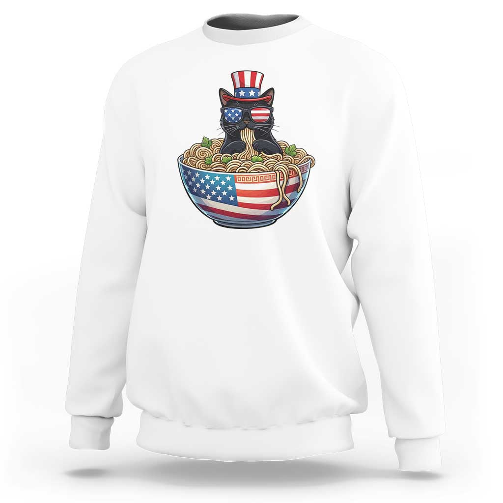 Funny Black Cats Eat Ramen Sweatshirt American Flag 4th Of July