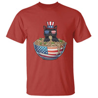 Funny Black Cats Eat Ramen T Shirt American Flag 4th Of July
