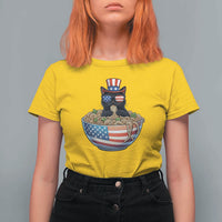 Funny Black Cats Eat Ramen T Shirt For Women American Flag 4th Of July