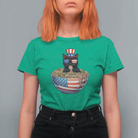 Funny Black Cats Eat Ramen T Shirt For Women American Flag 4th Of July