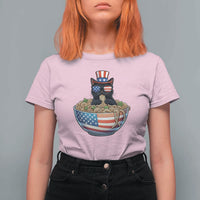 Funny Black Cats Eat Ramen T Shirt For Women American Flag 4th Of July