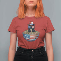 Funny Black Cats Eat Ramen T Shirt For Women American Flag 4th Of July