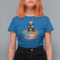 Funny Black Cats Eat Ramen T Shirt For Women American Flag 4th Of July