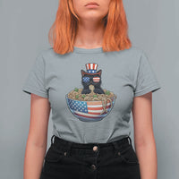 Funny Black Cats Eat Ramen T Shirt For Women American Flag 4th Of July