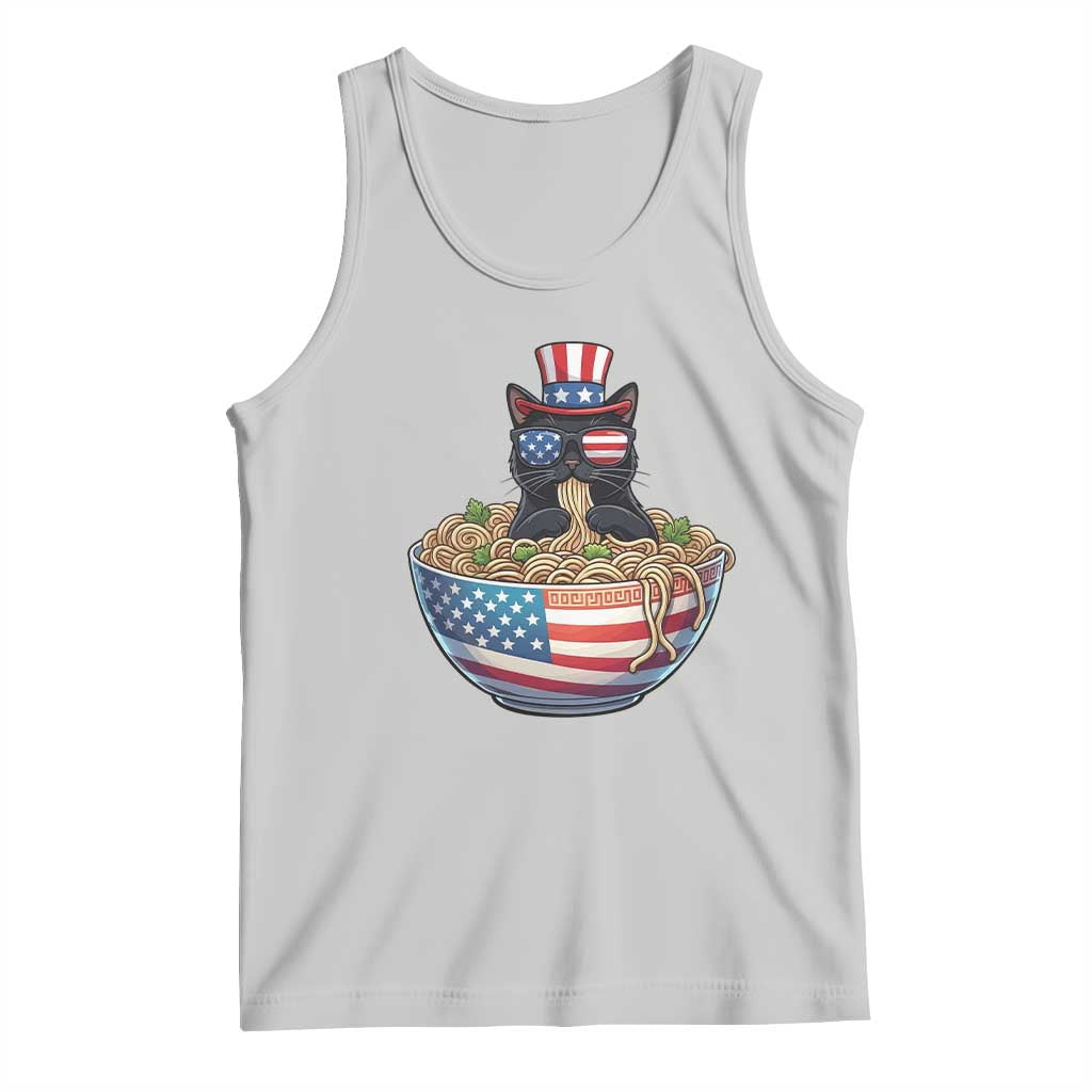 Funny Black Cats Eat Ramen Tank Top American Flag 4th Of July