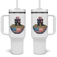 Funny Black Cats Eat Ramen Tumbler With Handle American Flag 4th Of July