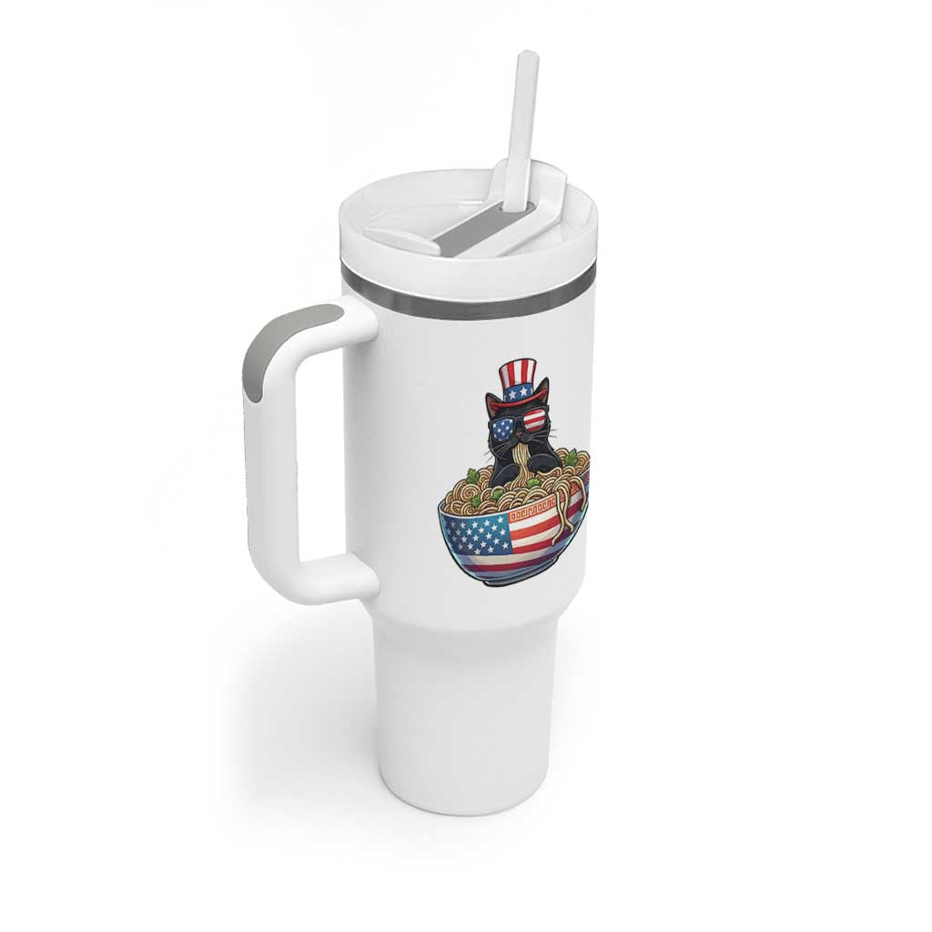 Funny Black Cats Eat Ramen Tumbler With Handle American Flag 4th Of July
