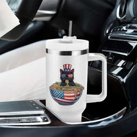 Funny Black Cats Eat Ramen Tumbler With Handle American Flag 4th Of July