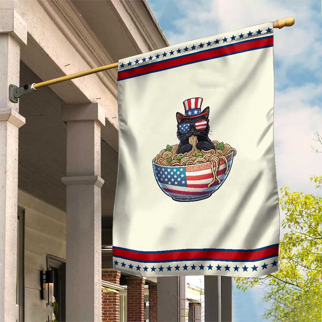 Funny Black Cats Eat Ramen Patriotic Garden Flag American Flag 4th Of July