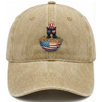 Funny Black Cats Eat Ramen Washed Cotton Baseball Cap American Flag 4th Of July