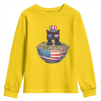 Funny Black Cats Eat Ramen Youth Sweatshirt American Flag 4th Of July