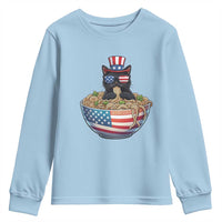 Funny Black Cats Eat Ramen Youth Sweatshirt American Flag 4th Of July