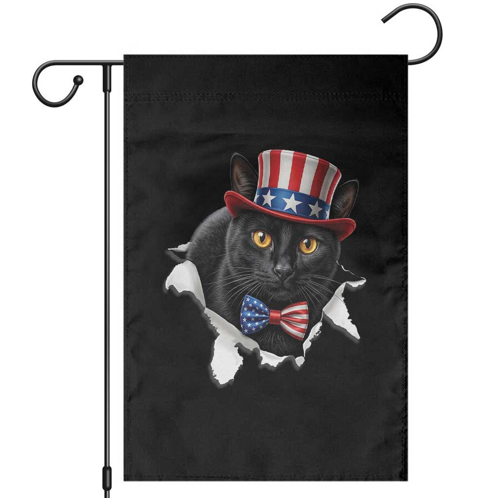 Funny Black Cat With Uncle Sam Hat Garden Flag Patriotic Pet Lover