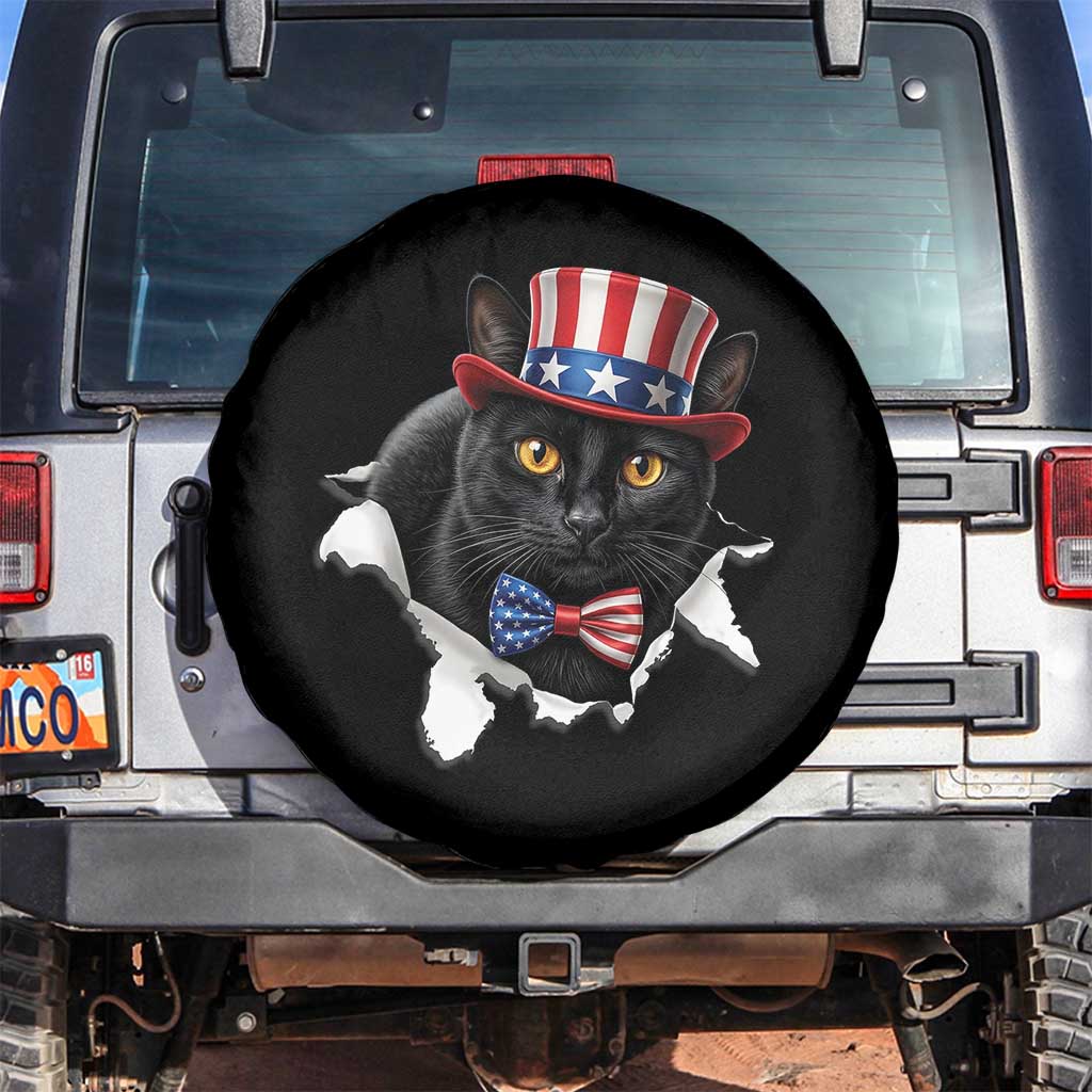 Funny Black Cat With Uncle Sam Hat Spare Tire Cover Patriotic Pet Lover