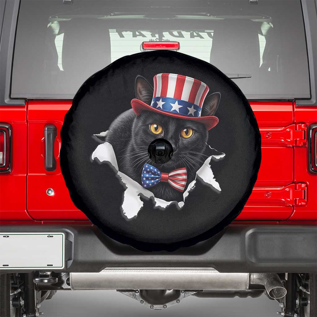 Funny Black Cat With Uncle Sam Hat Spare Tire Cover Patriotic Pet Lover