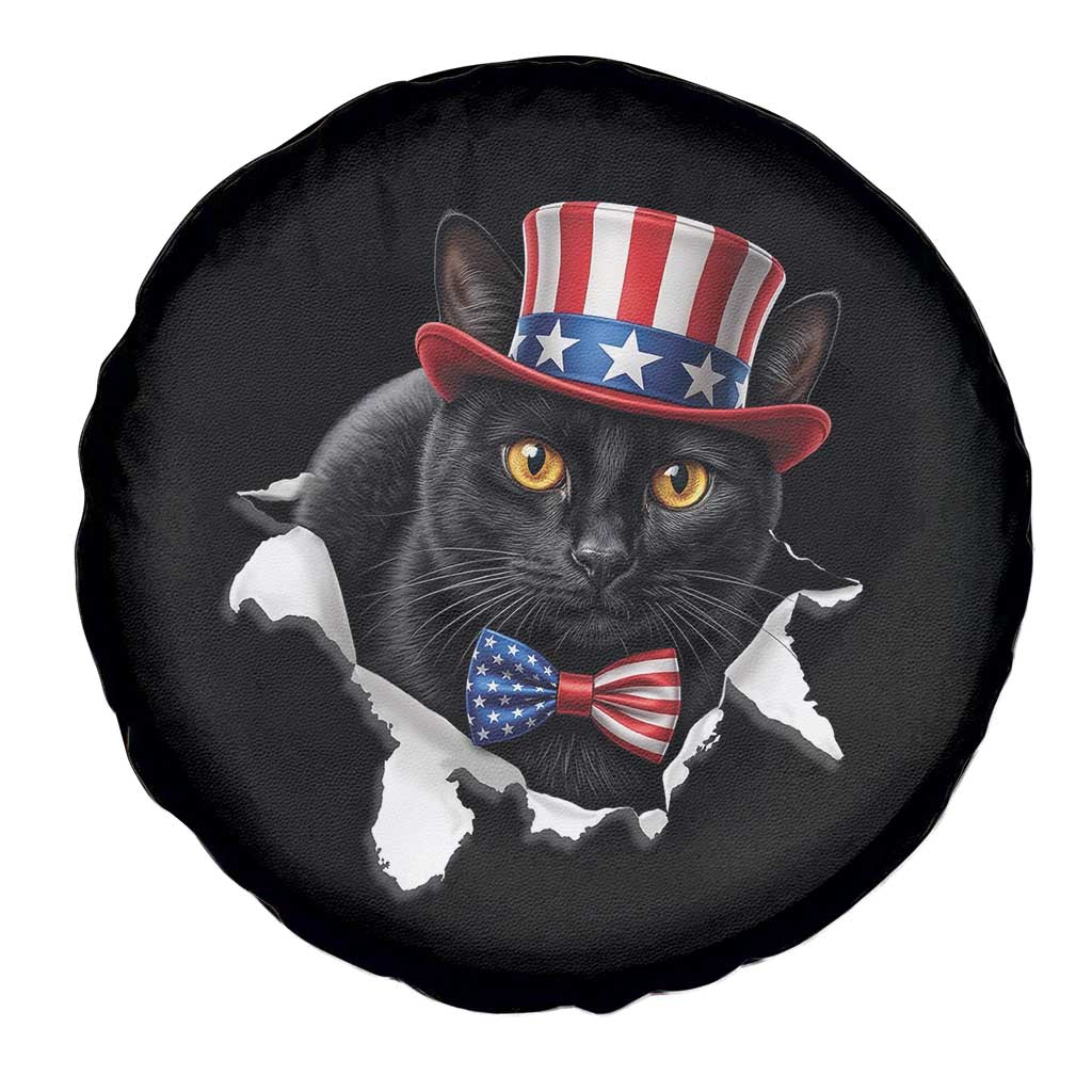 Funny Black Cat With Uncle Sam Hat Spare Tire Cover Patriotic Pet Lover