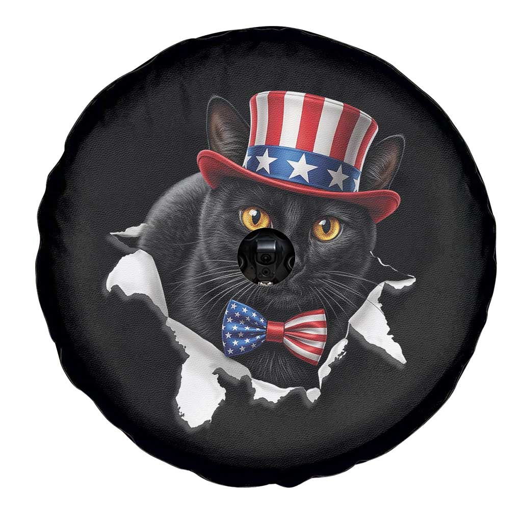 Funny Black Cat With Uncle Sam Hat Spare Tire Cover Patriotic Pet Lover