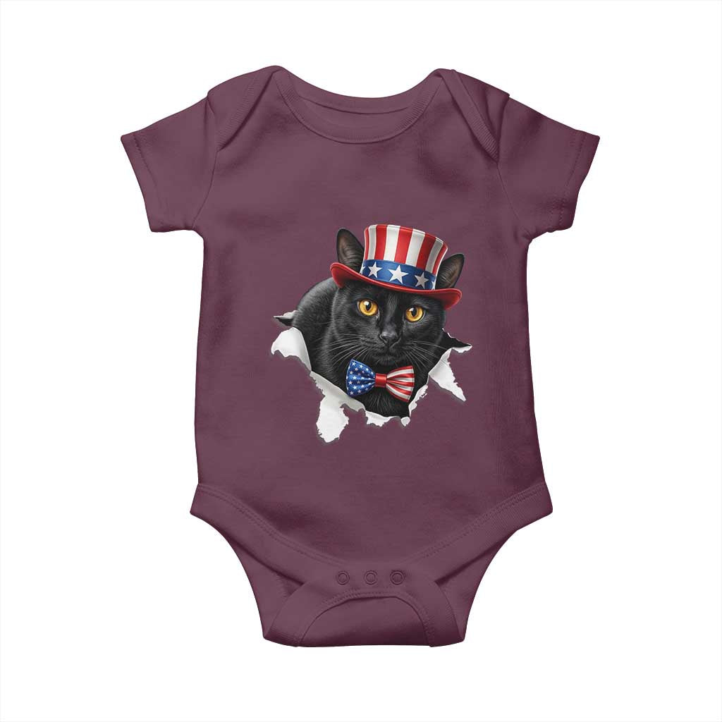 Funny Black Cat With Uncle Sam Hat Baby Onesie Patriotic Pet Lover