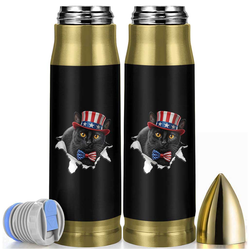 Funny Black Cat With Uncle Sam Hat Bullet Tumbler Patriotic Pet Lover